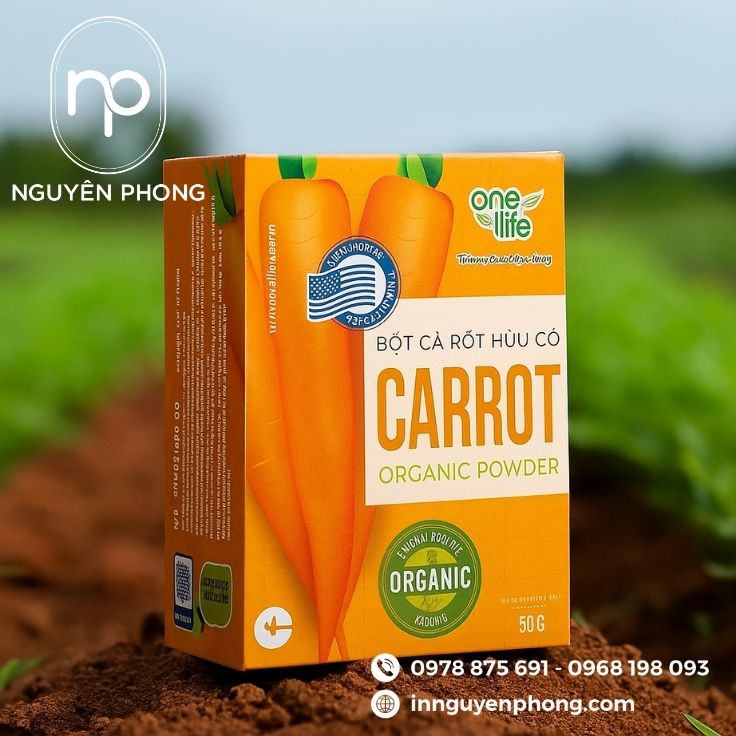 Mẫu hộp giấy đựng bột cà rốt chất lượng 